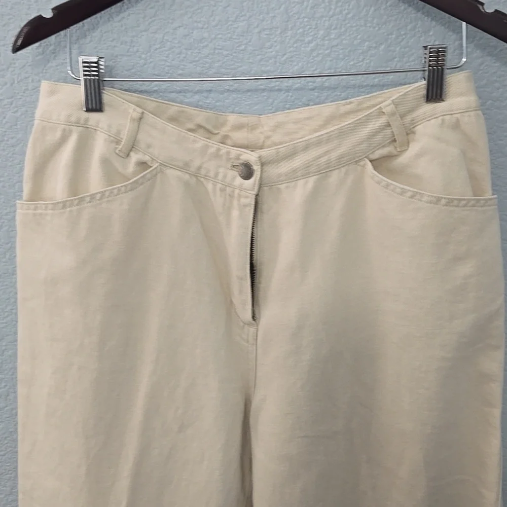 J. JILL Cream Wide Leg Denim Cotton Linen Blend Cropped Jeans Pants Sz 14